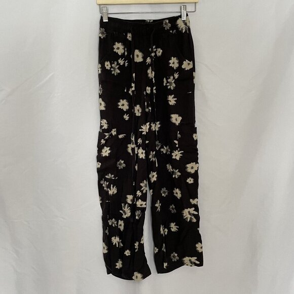 Urban Outfitters XS Black Floral Patterned Relaxed Fit Pants With Pockets - Picture 1 of 9